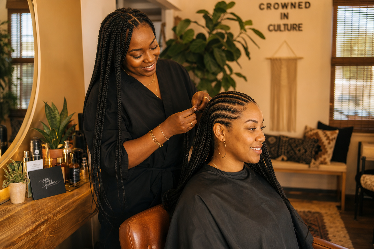 Esther braiding a client